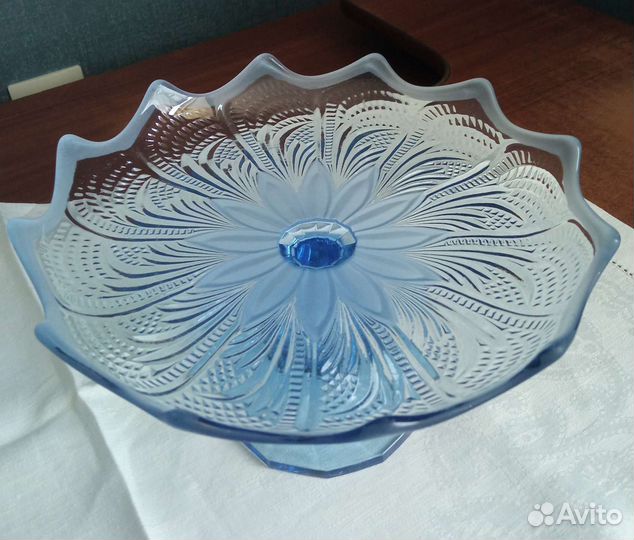 Ваза для фруктов цветное стекло винтаж