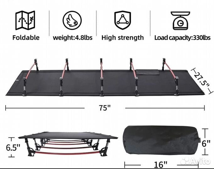 Раскладушка туристическая новая