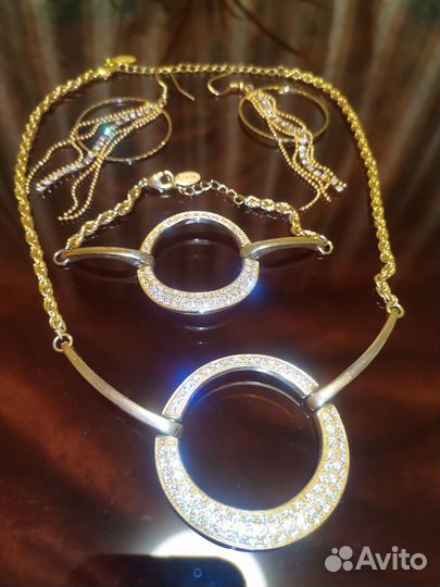 Украшение под золото комплект колье браслет и серь