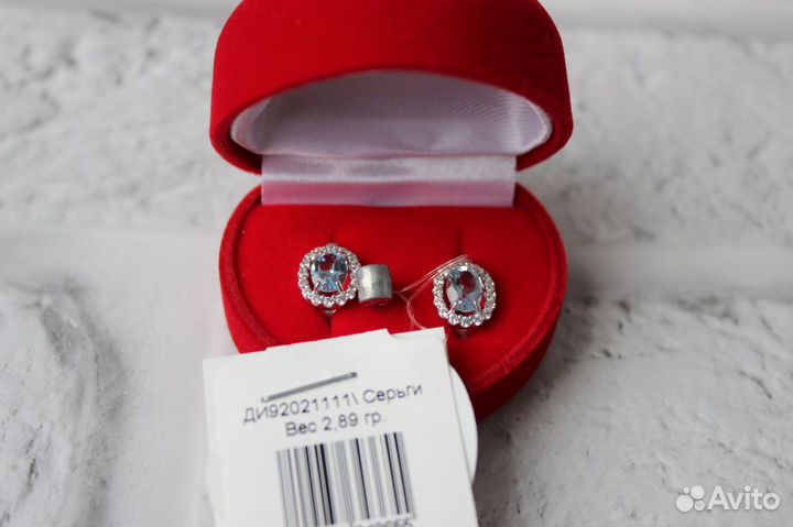 Серебряные серьги с топазом, новые