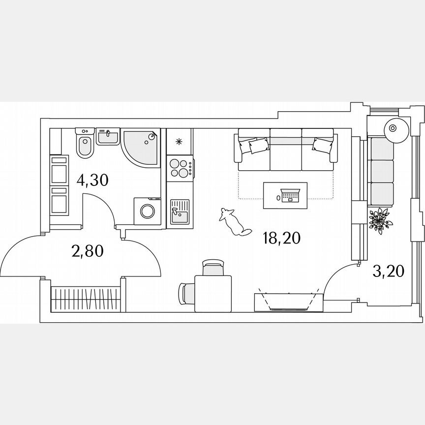 Квартира-студия, 26,9 м², 4/13 эт.