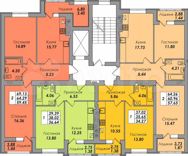 2-к. квартира, 64,3 м², 3/8 эт.