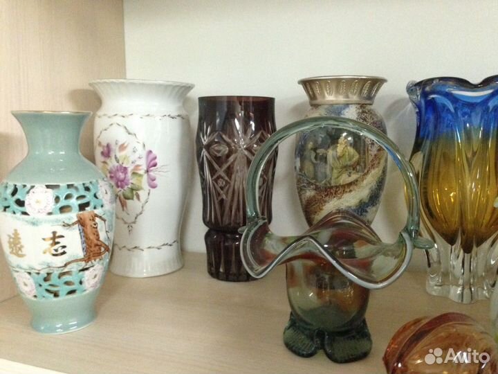 Вазы Конфетницы Молочник из цветного стекла СССР