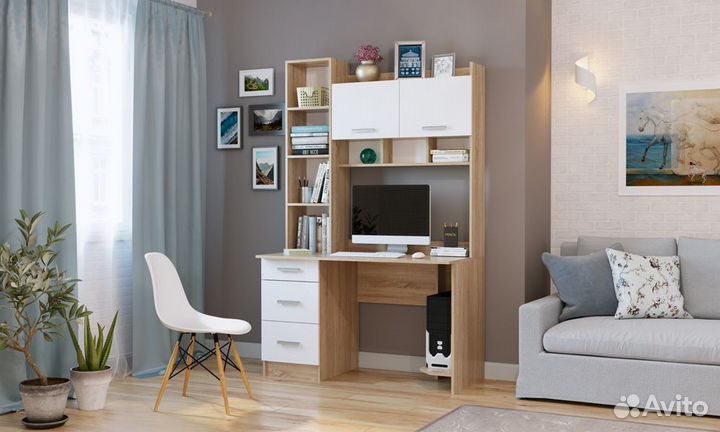 Стол новый пкс-5 Дуб Сонома/Белый глянец