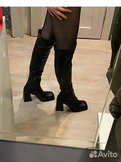 Высокие сапоги 38 ботфорты с квадратным носом