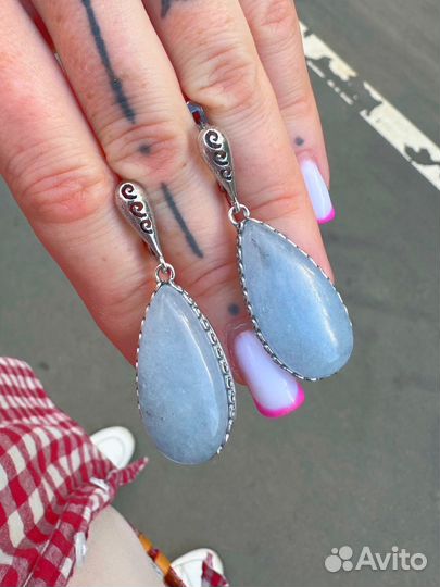 Серьги капли с аквамарином