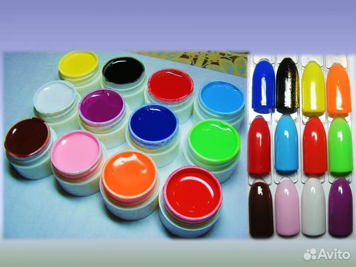Цветные гели. Набор гель-красок для маникюра 12цв