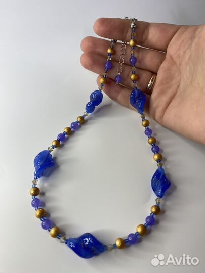 Разноцветные бусы муранское стекло 44 см