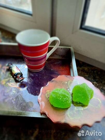 Продам поднос с подстаканниками ручной работы