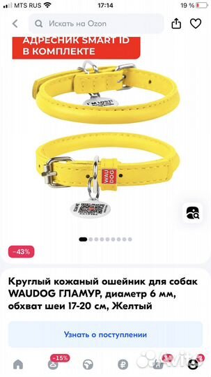 Ошейник для собак мелких пород Waudog XXS