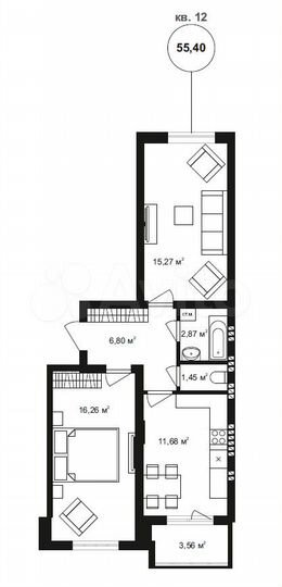 2-к. квартира, 57,9 м², 3/4 эт.