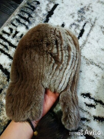 Берет натуральный мех, шапка кролик, кепка кошка