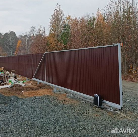 Автоматические откатные ворота под профлист