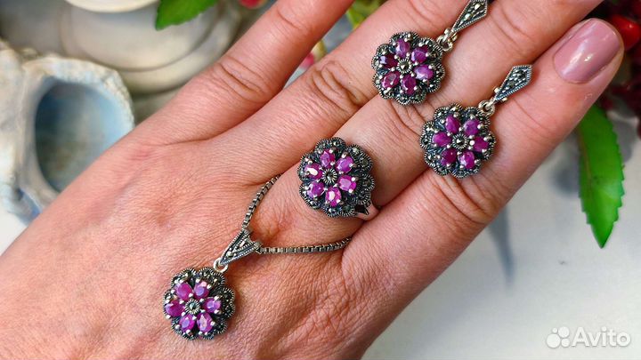 Винтаж комплект рубины 8,4ct, 18 р-р, 29 гр, 925