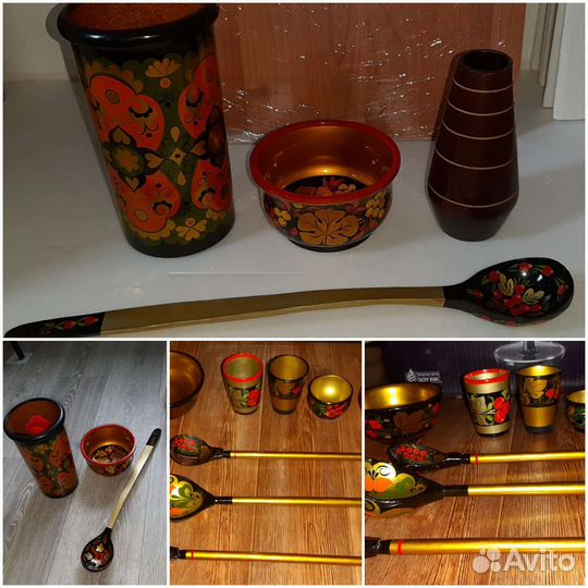 Глиняные посуда, стаканы,блюдца,хрусталь, хохлома