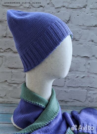 Комплект шапка,шарф и варежки двухсторонние