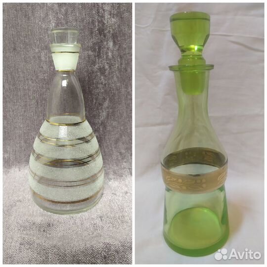 Штоф зеленое матовое стекло позолота СССР 1960-е