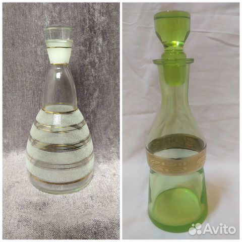 Штоф зеленое матовое стекло позолота СССР 1960-е