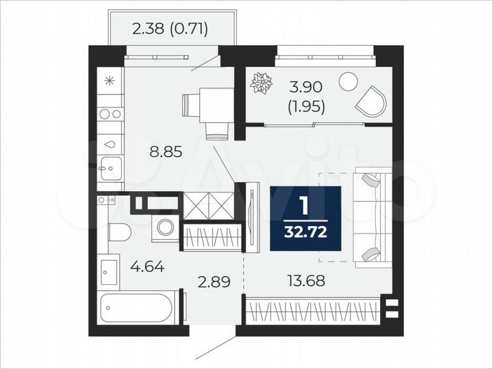 1-к. квартира, 32,7 м², 11/22 эт.