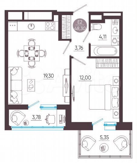1-к. квартира, 48,3 м², 4/10 эт.