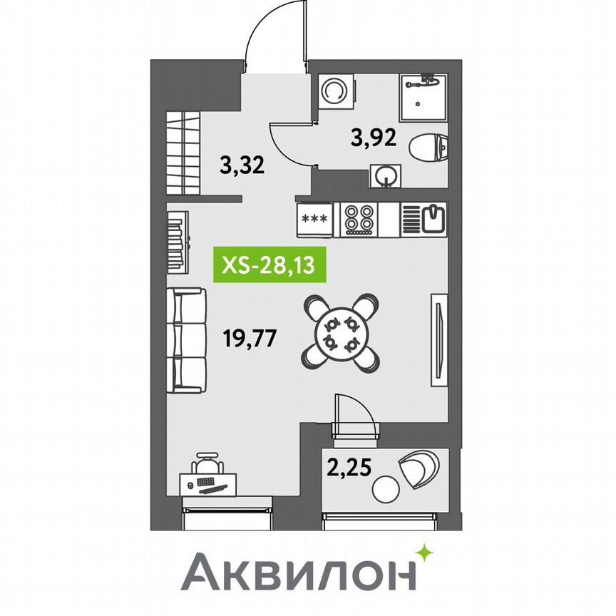 Квартира-студия, 28,1 м², 10/12 эт.