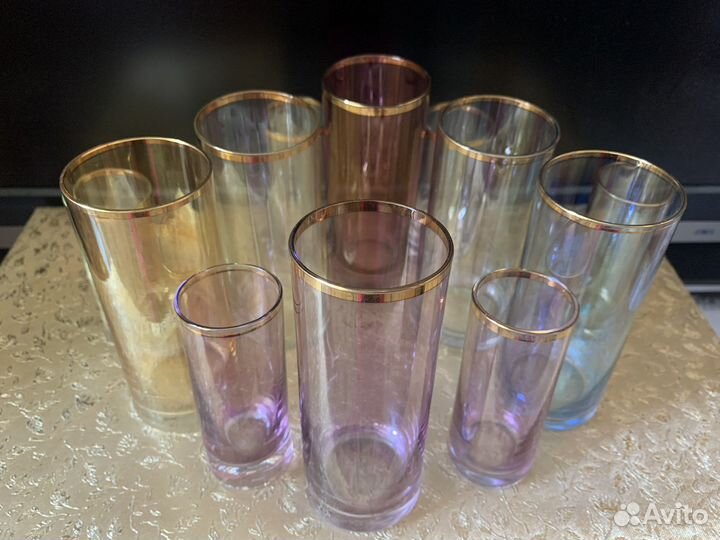 Бокалы + рюмки. Цветное стекло. Винтаж. Чехия