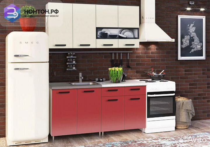 Кухня Рио-2 1.6м бежевый / красный