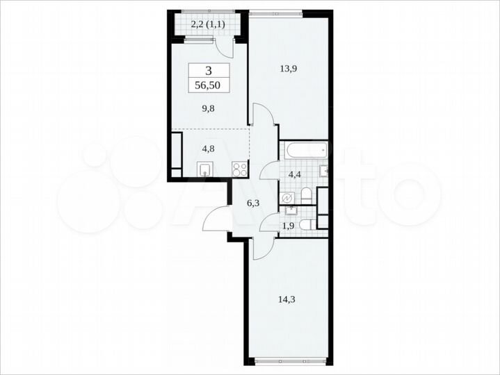 3-к. квартира, 56,5 м², 26/30 эт.