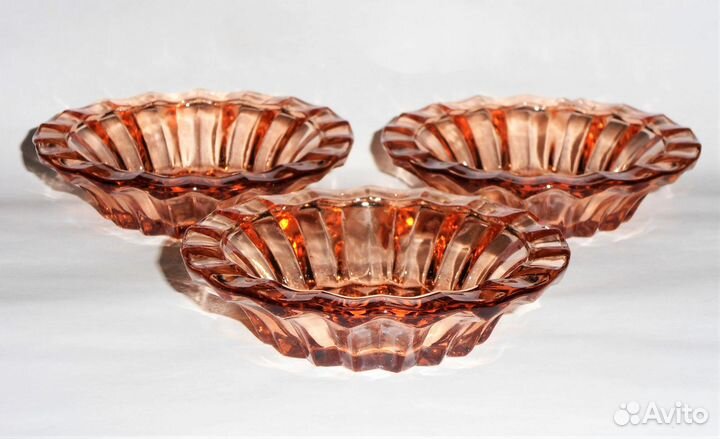 Розетки розовое стекло СССР 60-е г. Винтаж 3 шт