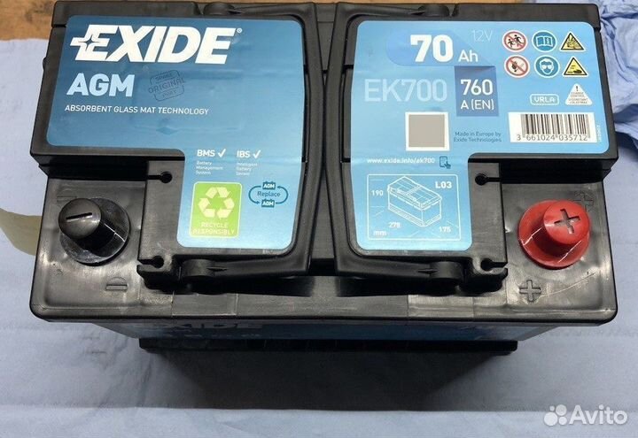 Аккумулятор Exide AGM 70 Ah 760 A EK700