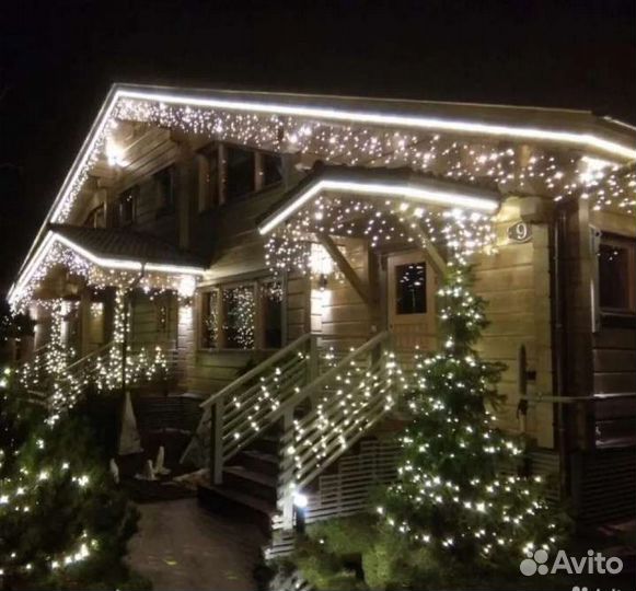 Бахрома Уличная гирлянда. Монтаж. Гибкий неон