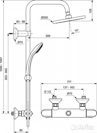 Душевая стойка Ideal Standard Idealrain Eco A6421AA