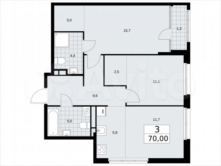 3-к. квартира, 70 м², 14/16 эт.
