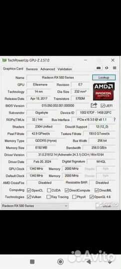 Видеокарта Gigabyte rx 580 8 gb