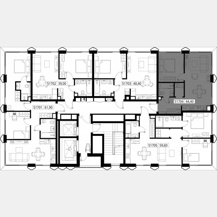 1-к. квартира, 44,4 м², 17/17 эт.