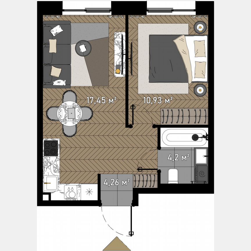 1-к. апартаменты, 36,2 м², 1/23 эт.