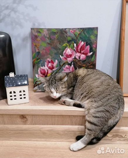 Картина маслом на холсте цветы Магнолия