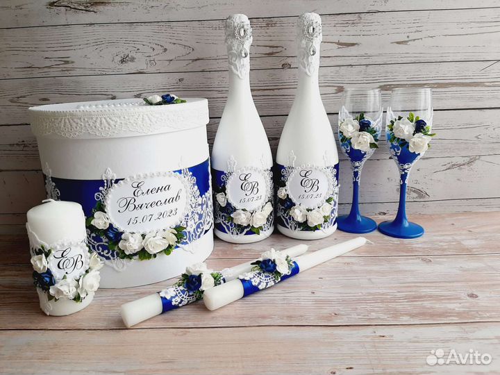 Свадебные бокалы, бутылки, казна, набор