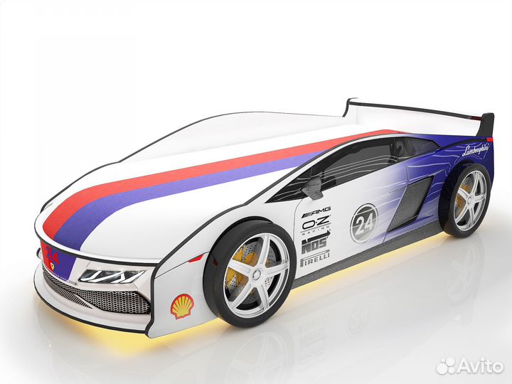 Кровать-машина Ламба Синяя 2 с колесами (2шт.)