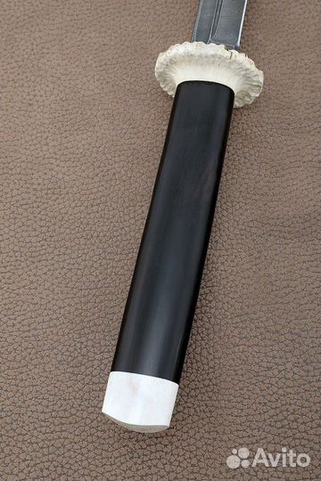 Нож Танто большой дамаск черный граб рог лося дере