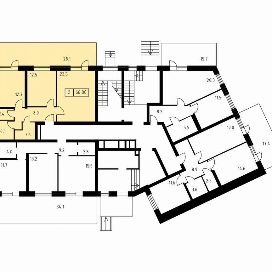 2-к. квартира, 66,8 м², 1/3 эт.