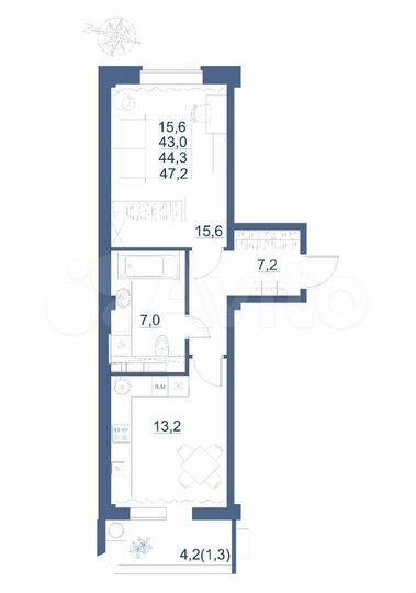1-к. квартира, 47,2 м², 9/9 эт.