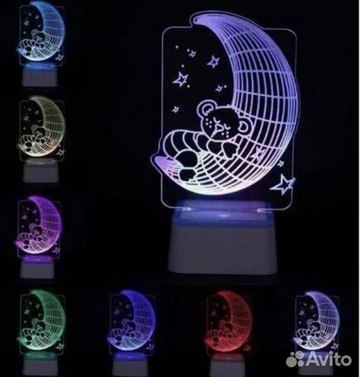 Ночник 3D Мишка на луне