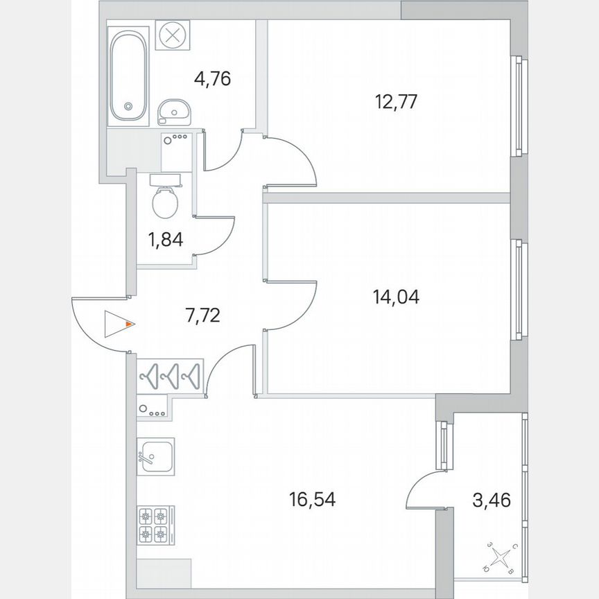 2-к. квартира, 59,4 м², 4/8 эт.