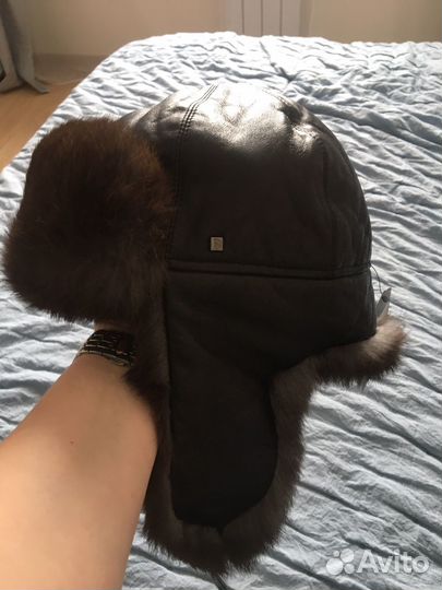 Шапка детская натуральная кожа и мех р 58
