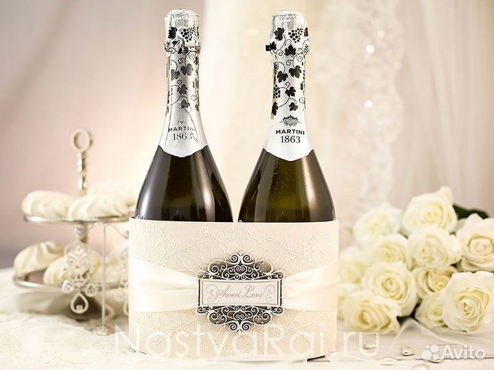 Украшение на бутылки для свадьбы