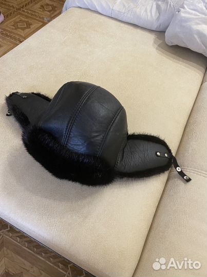 Шапка ушанка мужская кожаная