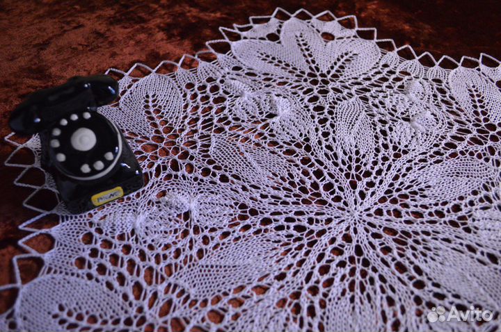 Салфетка Первоцвет, спицами, белая, хлопок