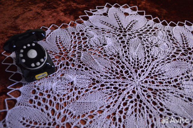 Салфетка Первоцвет, спицами, белая, хлопок