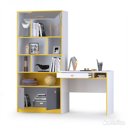 Письменный стол со стеллажом Альфа цвет солнечный
